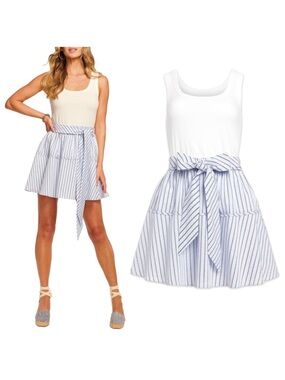 Ramy Brook Moxie Combo Embellished Mini Dress Large NWT Stripe Nautical Preppy